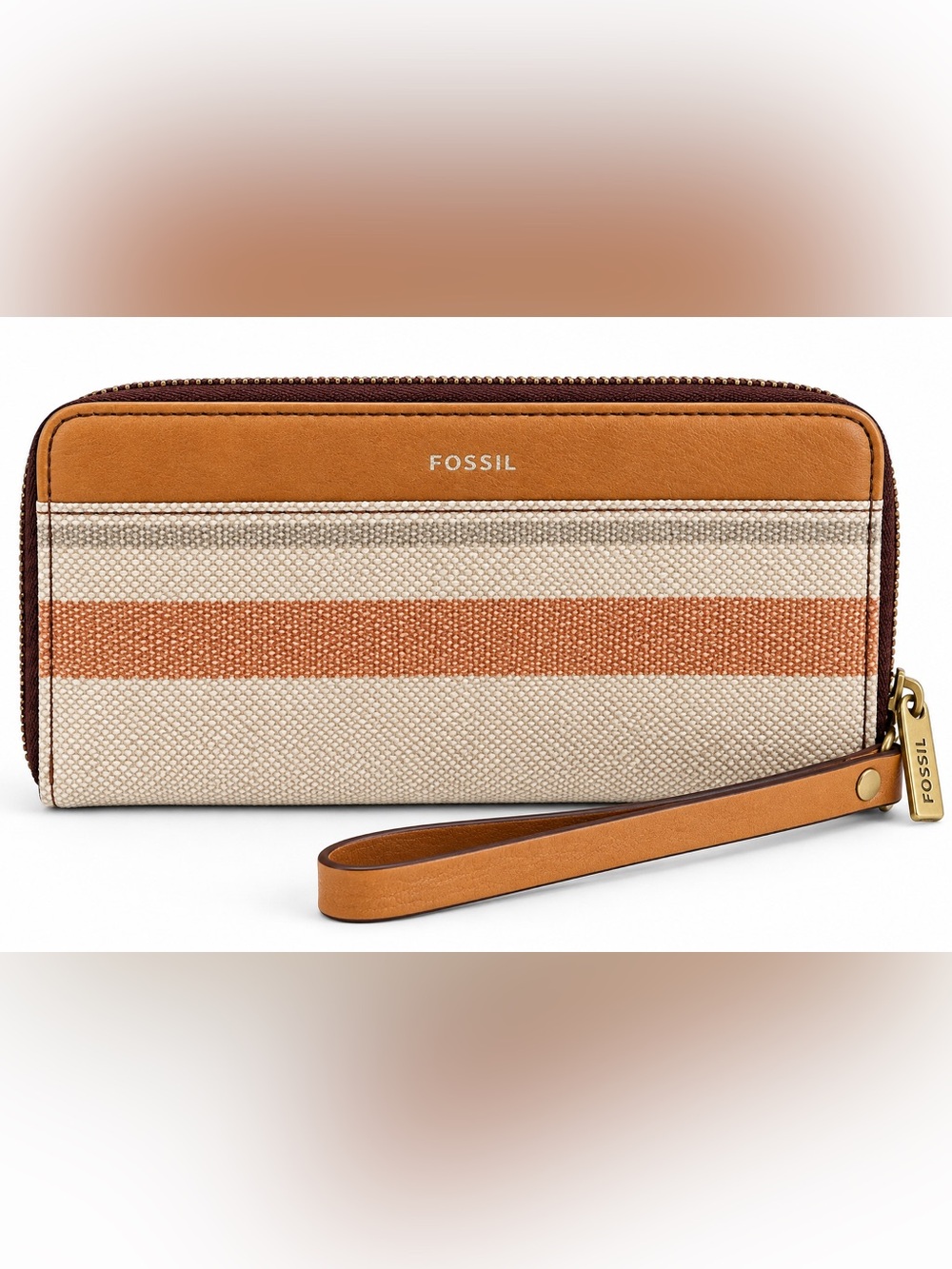 Fossil Striped Canvas Wristlet in Beige, Tan and Rust